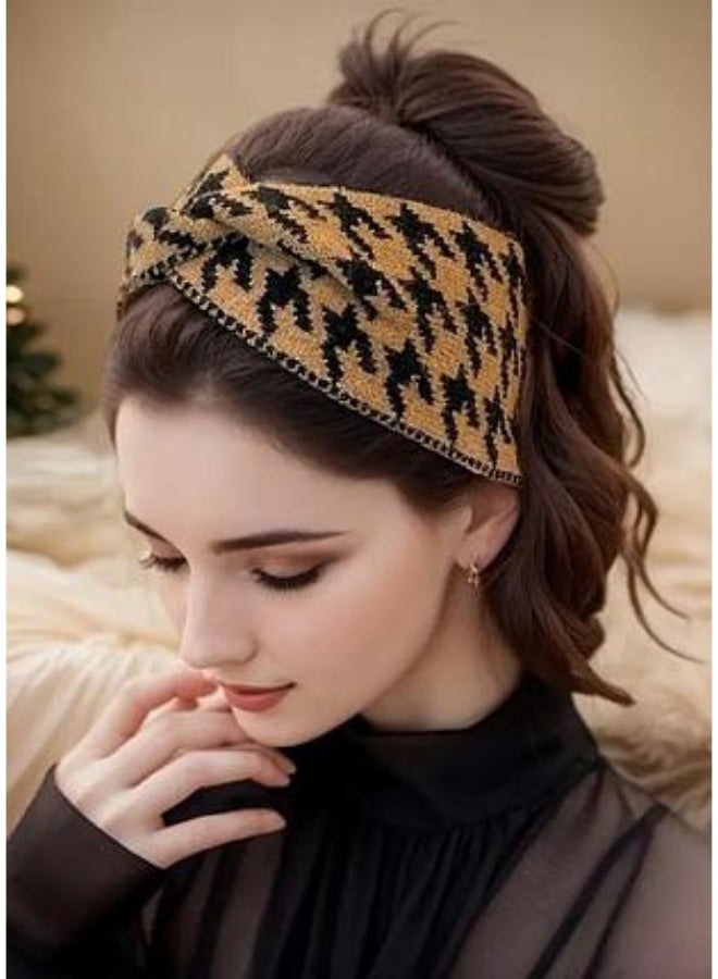 طقم ربطات رأس محبوكة بنقشة مربعات هاوندستوث، قطعتان | ربطات رأس عريضة بتصميم عمامة للنساء، مناسبة للاستخدام اليومي - Image 2